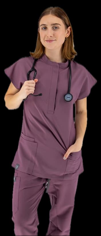 Comfort PRO mandarin collar top in Mauve, view 1