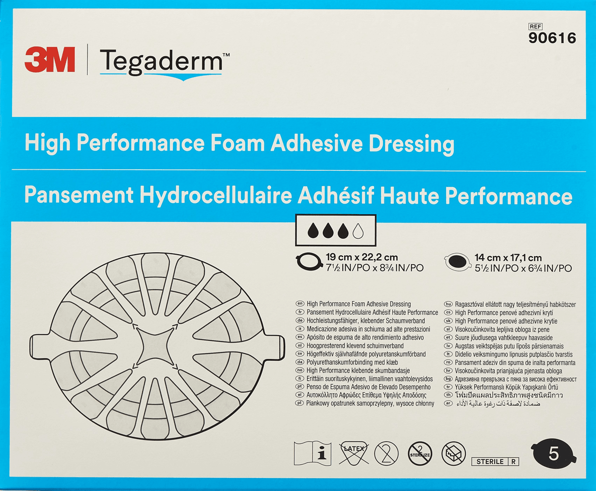 3M™ Tegaderm™ High Performance Foam Adhesive Dressing 90616, Large Oval, 7 1/2 IN x 8 3/4 IN, 5 Bag/Pack, 3 Pack/Case - Consumables - R299 | WiZmed Medical Equipment South Africa 3M™ Tegaderm™ High Performance Foam Adhesive Dressing 90616, Large Oval, 7 1/2 IN x 8 3/4 IN, 5 Bag/Pack, 3 Pack/Case - Consumables - R299 | WiZmed Medical Equipment South Africa