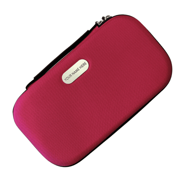 WiZpod Raspberry - Vibrant and sturdy stethoscope case with personalizable nameplate.