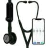 3M Littmann CORE Digital Stethoscope in Black with tunable diaphragm and soft-sealing ear tips, featuring 40x amplification and Eko software compatibility for iOS and Android devices